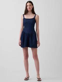 Denim Drop-Waist Mini Dress