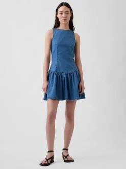 Denim Drop-Waist Mini Dress