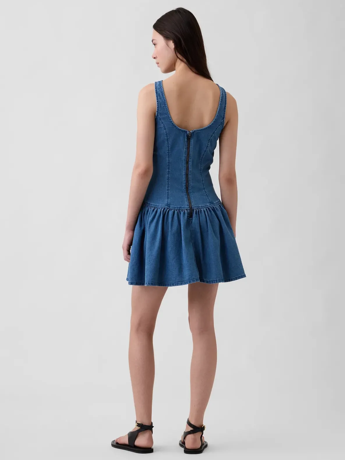 Denim Drop-Waist Mini Dress