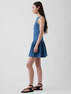 Denim Drop-Waist Mini Dress