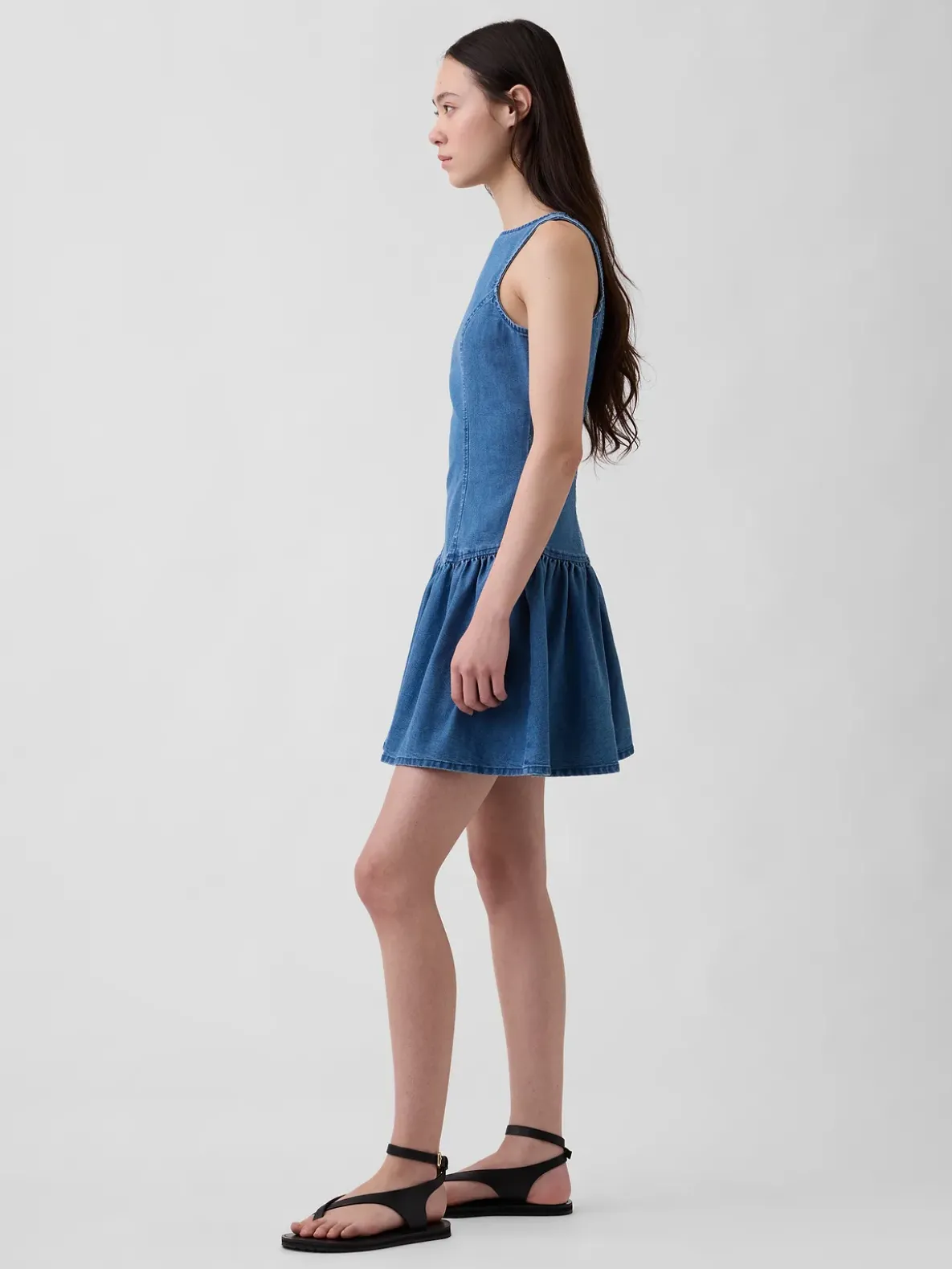 Denim Drop-Waist Mini Dress