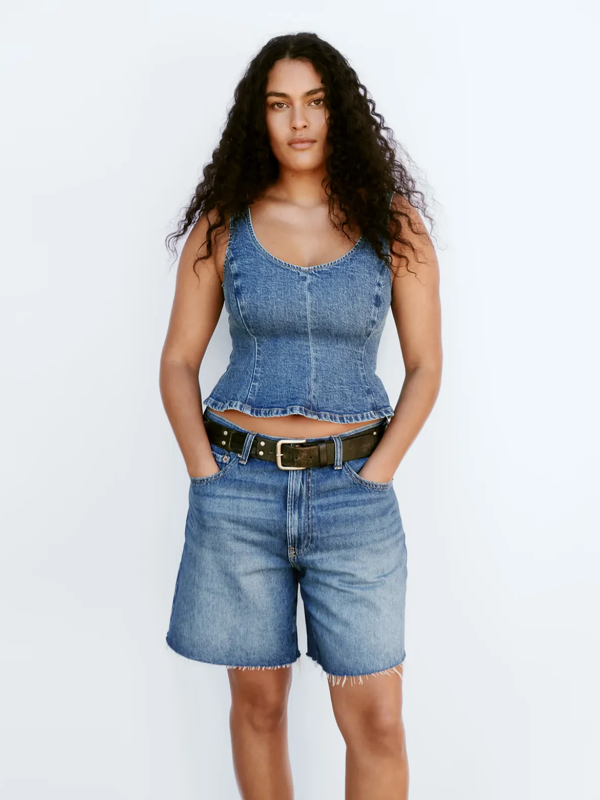 Denim Fitted Peplum Top
