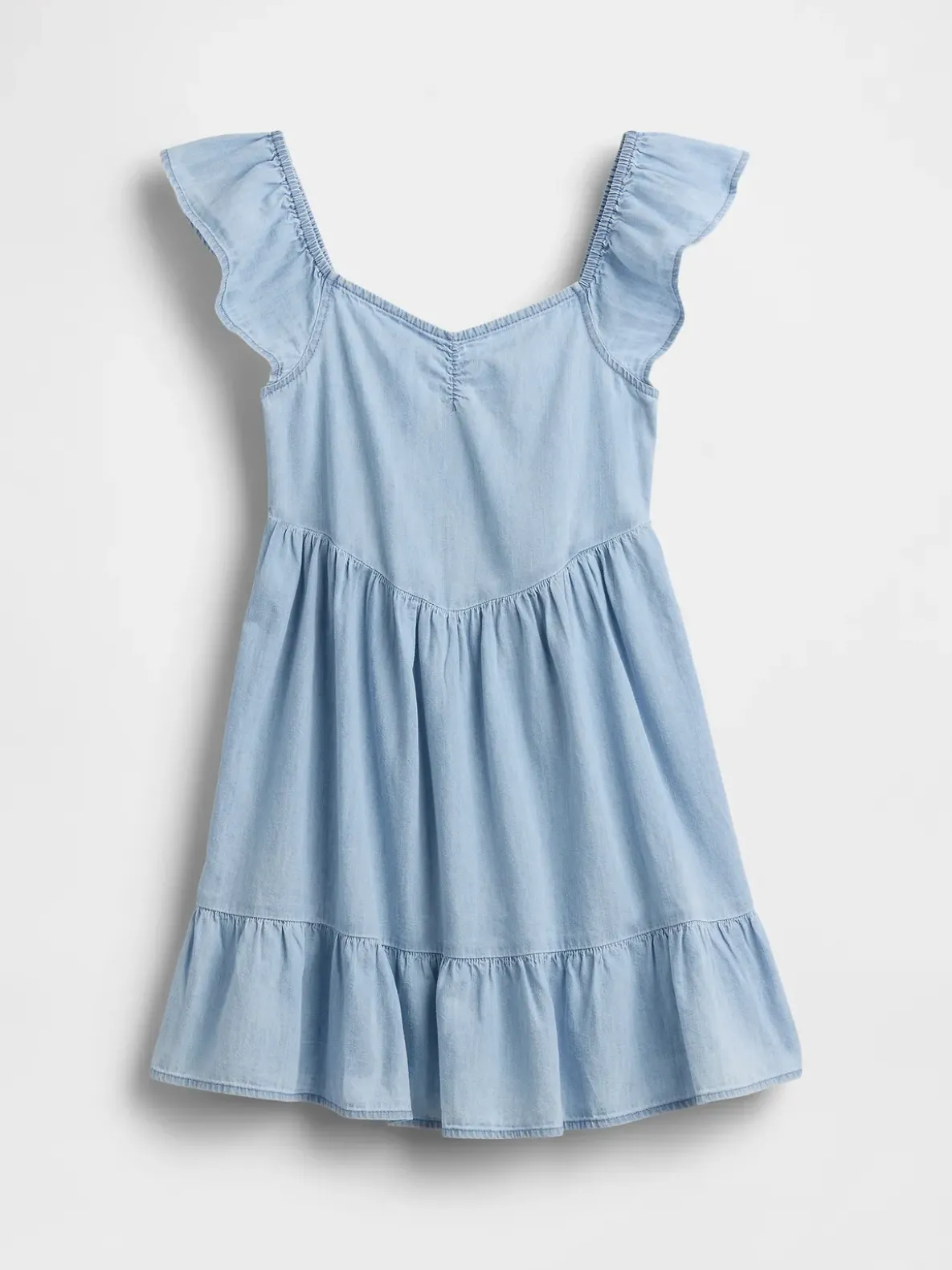 Denim Flutter-Sleeve Sweetheart Dress