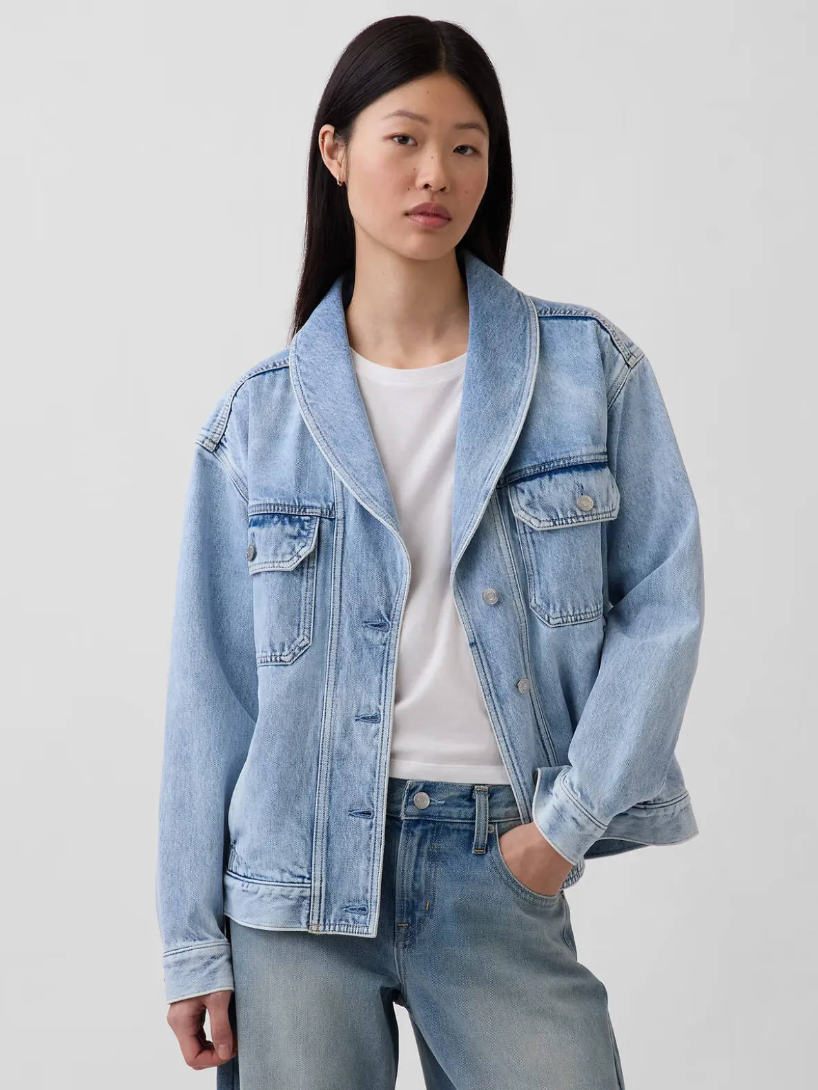 Denim Oversized Shawl Denim Jacket