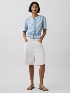 Denim Peplum Crop Top