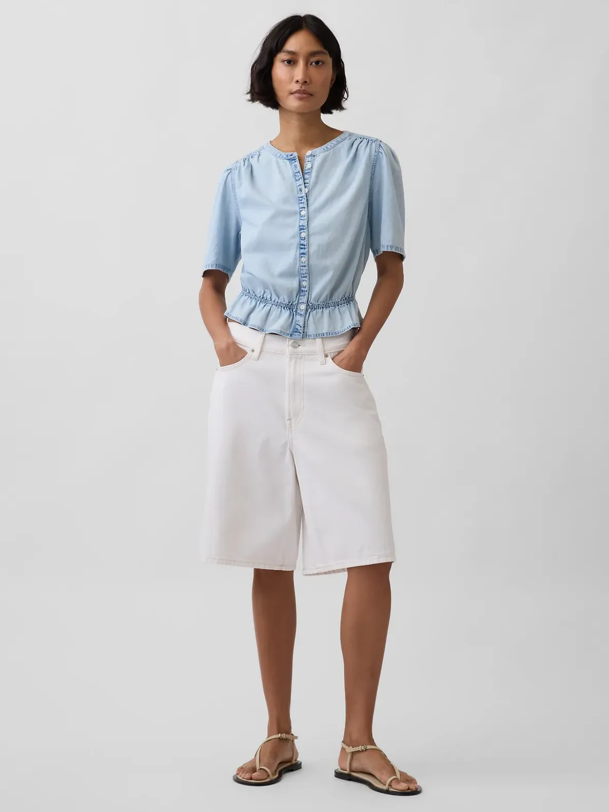 Denim Peplum Crop Top