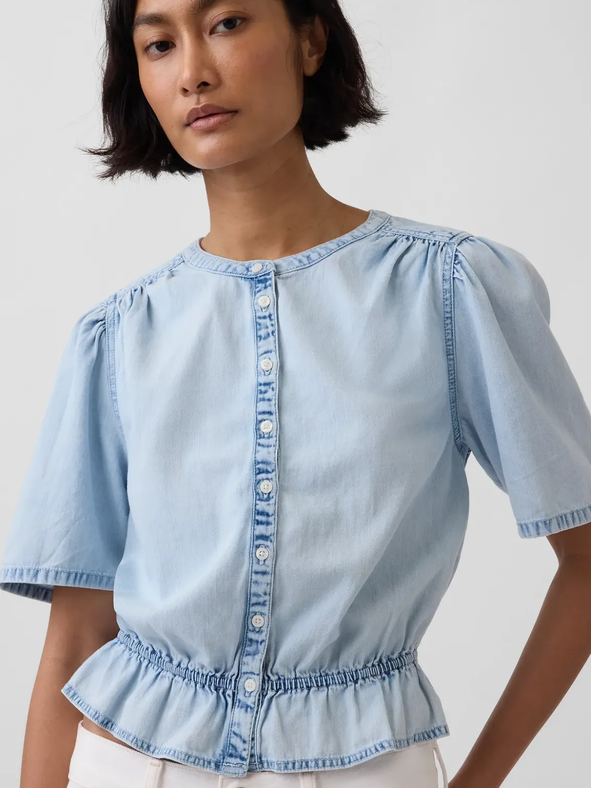 Denim Peplum Crop Top