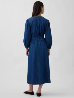 Denim Pieced-Waist Midi Dress
