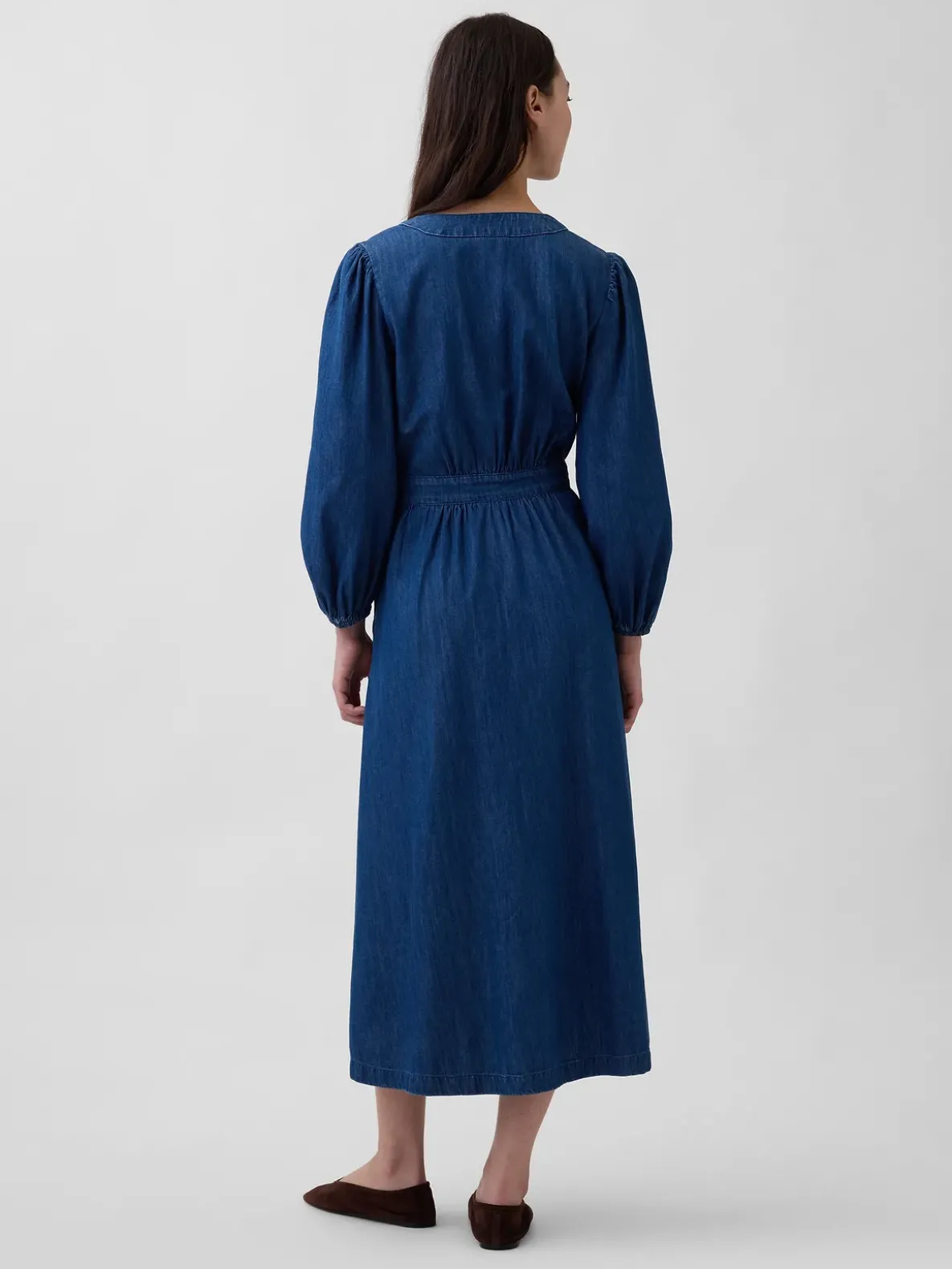 Denim Pieced-Waist Midi Dress