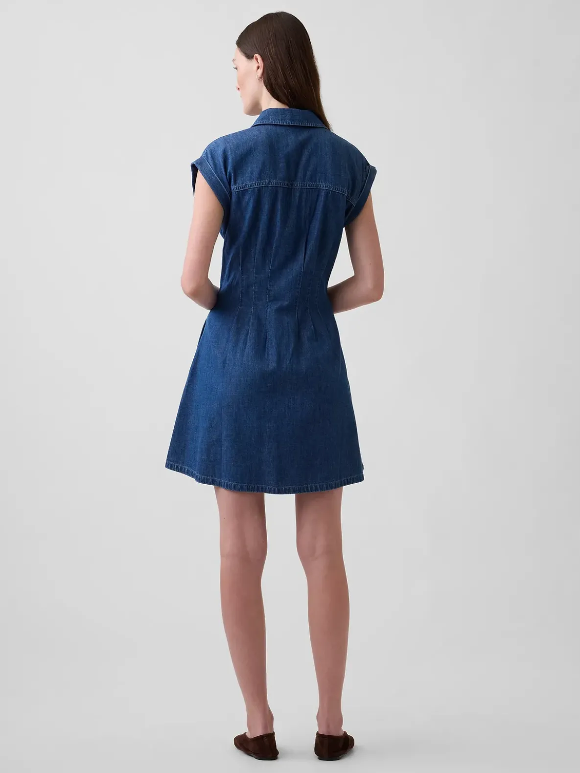 Denim Pleated Mini Shirtdress