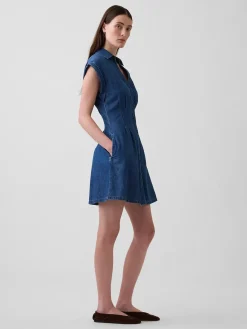 Denim Pleated Mini Shirtdress