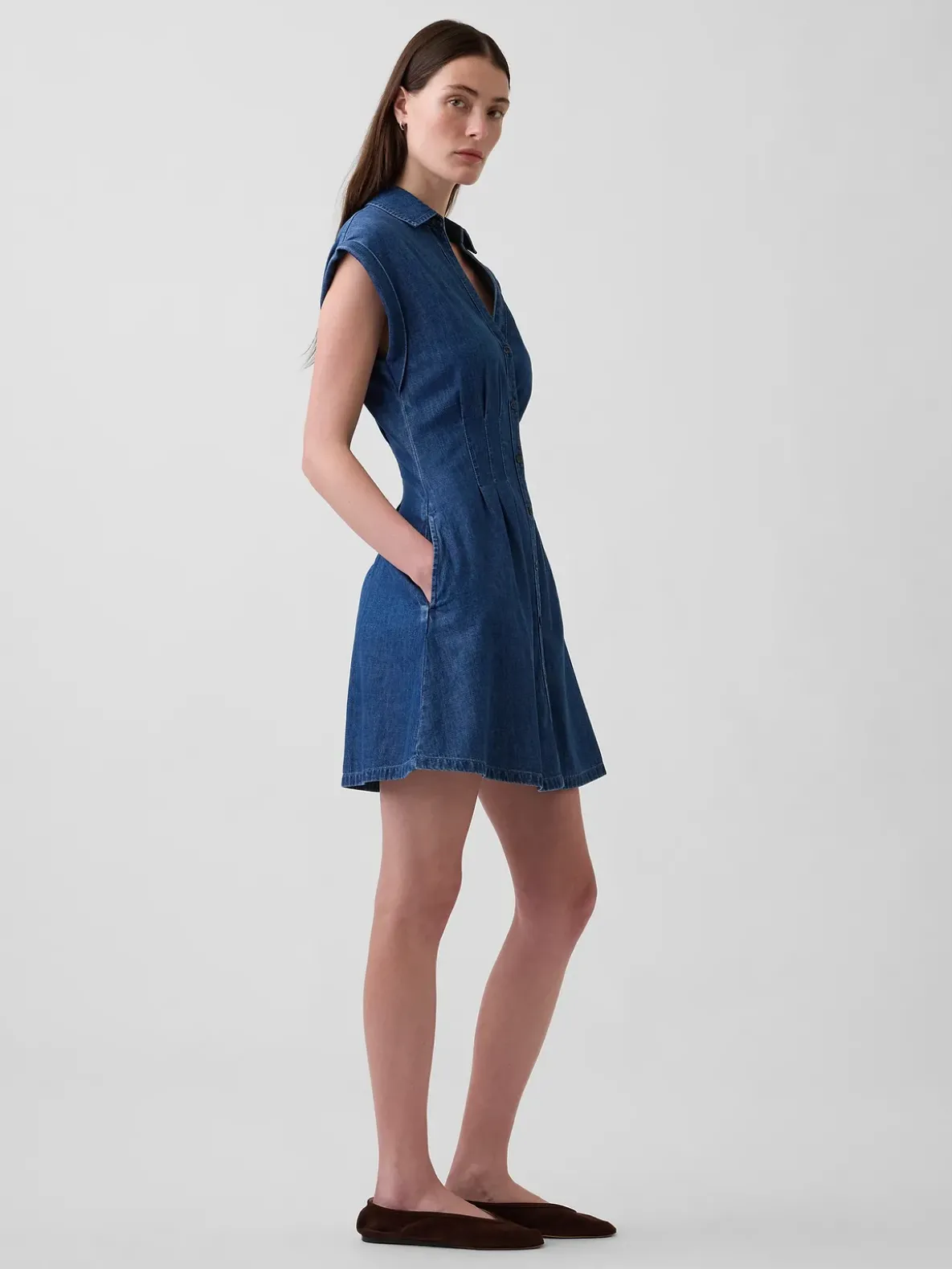Denim Pleated Mini Shirtdress