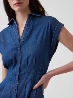 Denim Pleated Mini Shirtdress