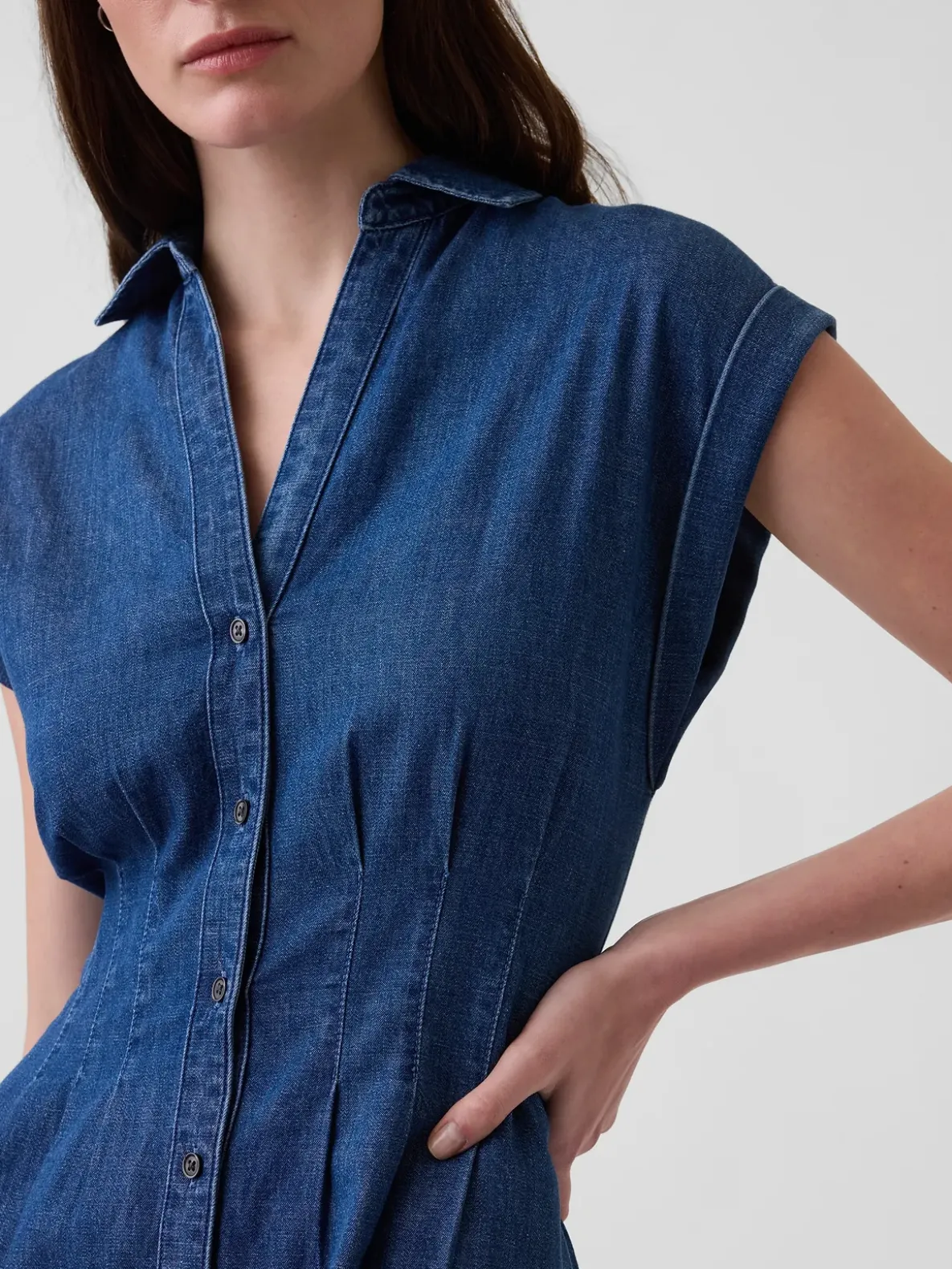 Denim Pleated Mini Shirtdress