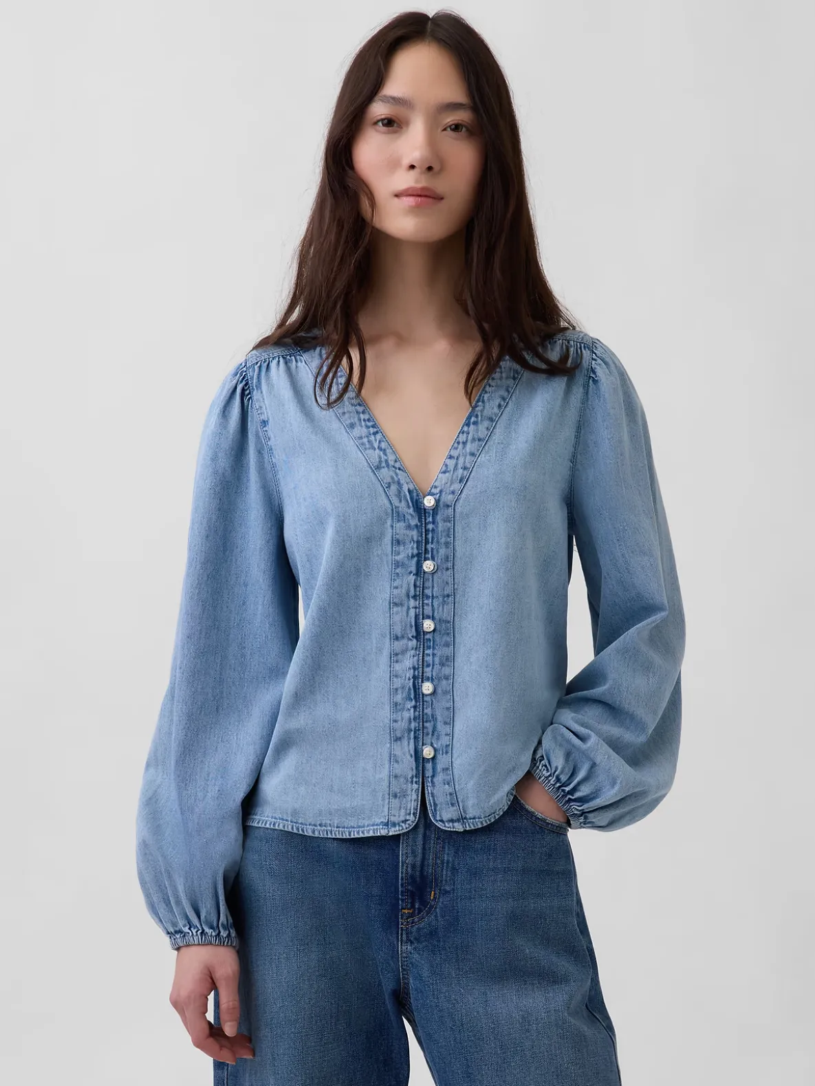 Denim Puff-Sleeve Top