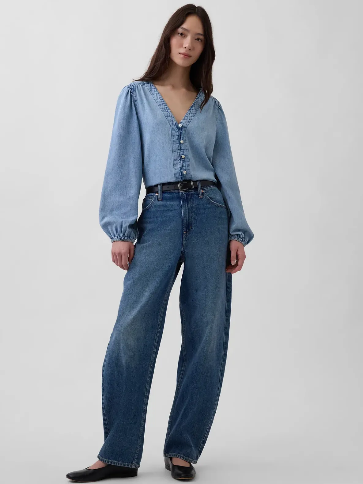 Denim Puff-Sleeve Top