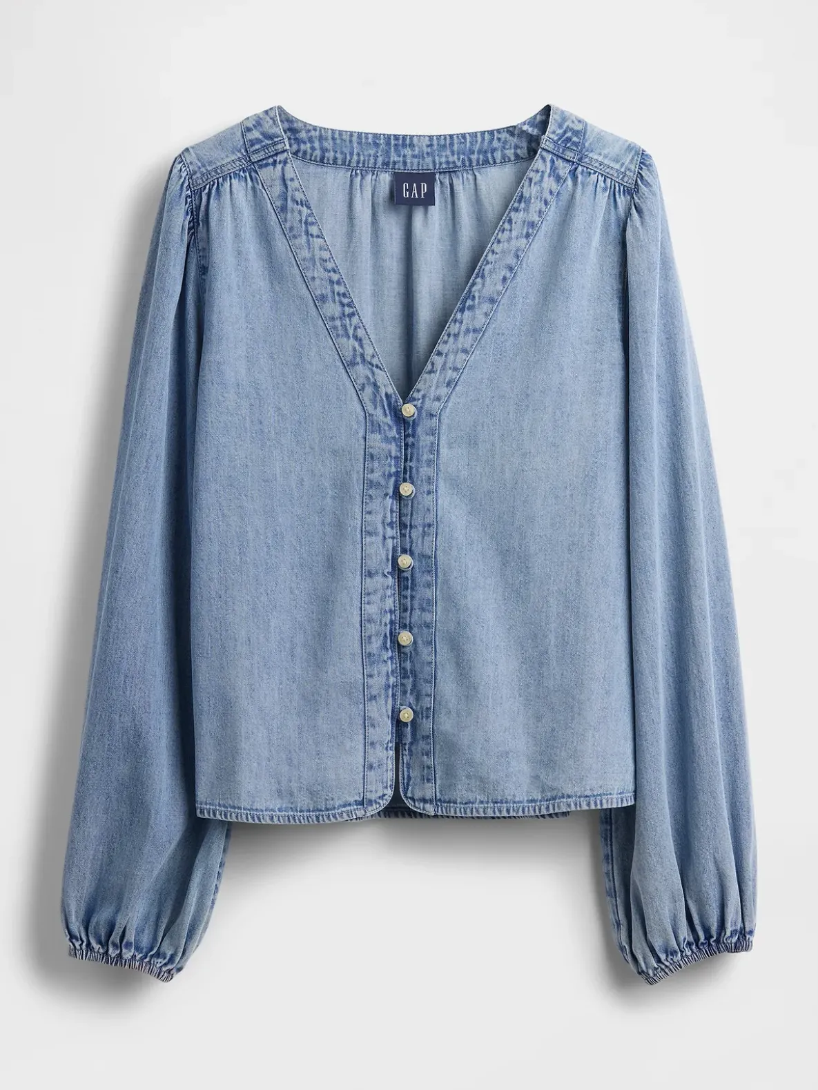 Denim Puff-Sleeve Top