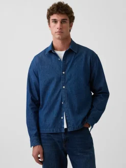 Denim Relaxed Straight-Hem Shirt