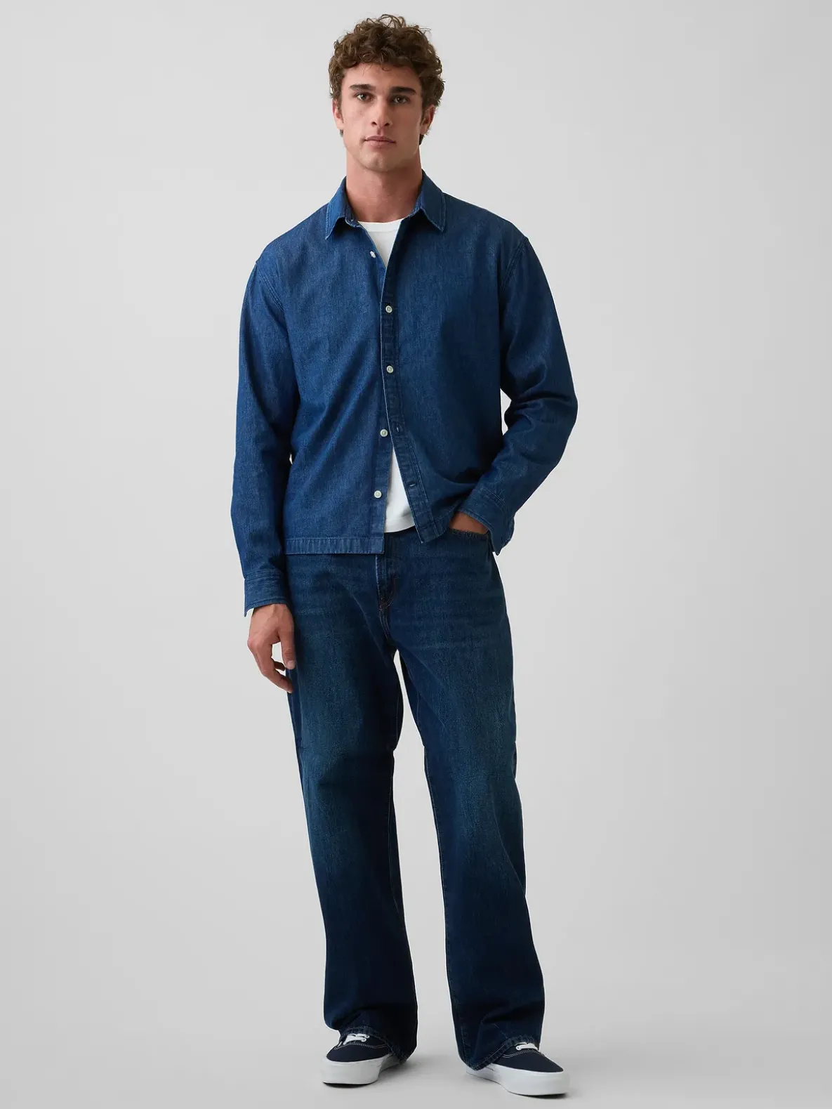Denim Relaxed Straight-Hem Shirt