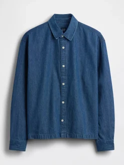 Denim Relaxed Straight-Hem Shirt