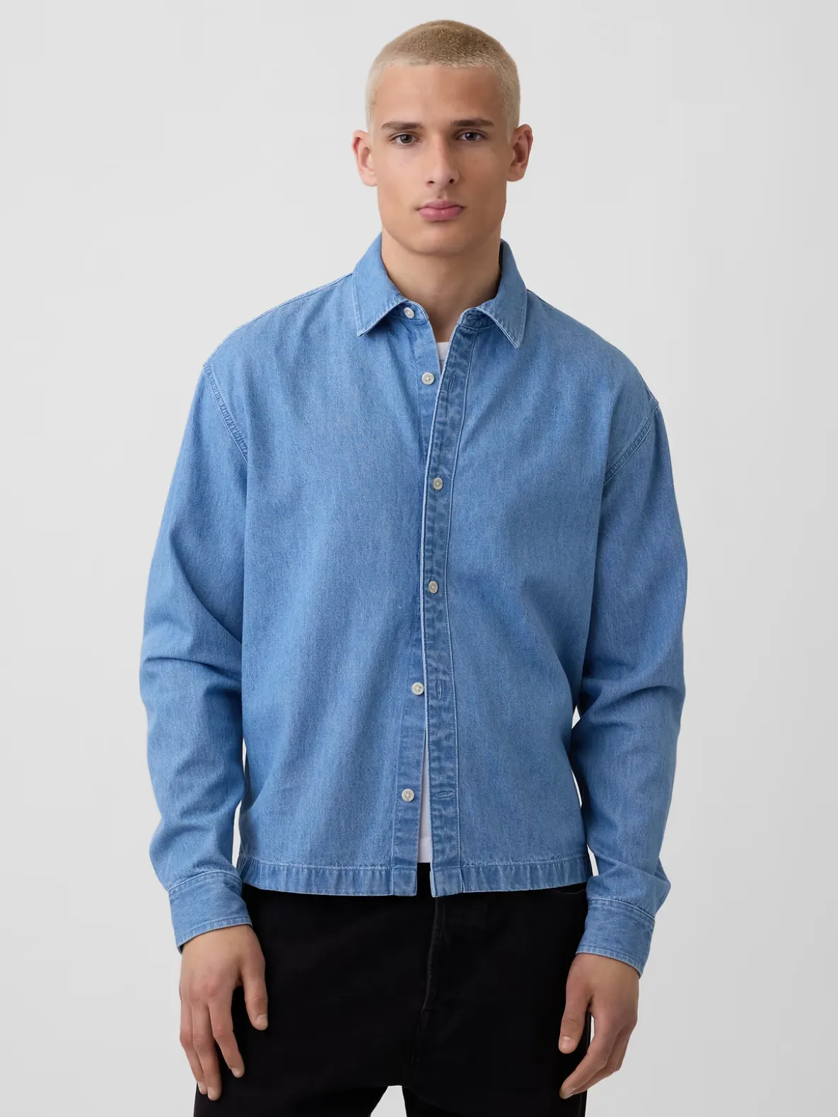 Denim Relaxed Straight-Hem Shirt