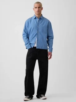 Denim Relaxed Straight-Hem Shirt