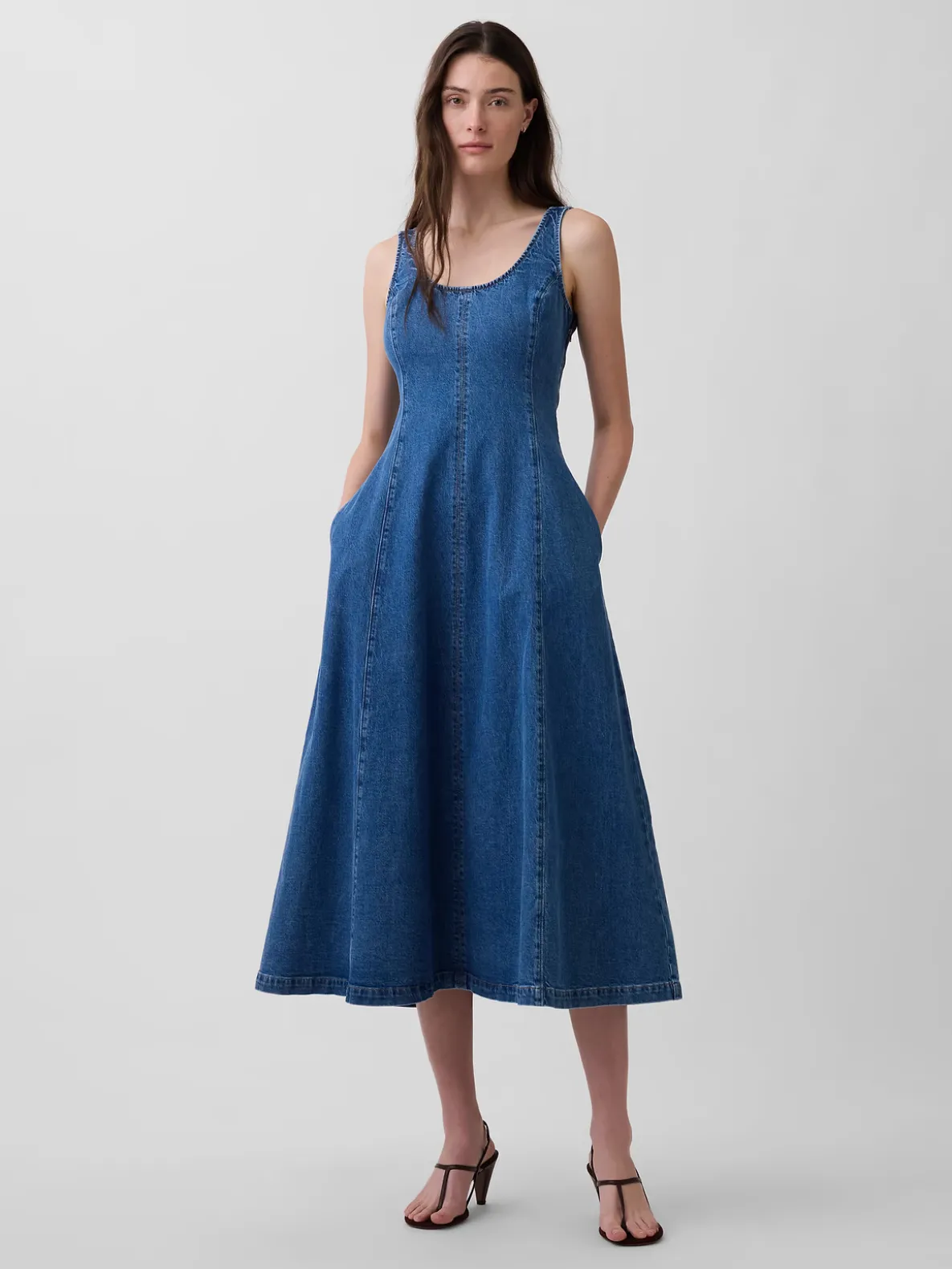Denim Scoop Neck Maxi Dress
