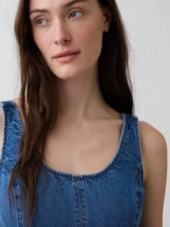 Denim Scoop Neck Maxi Dress