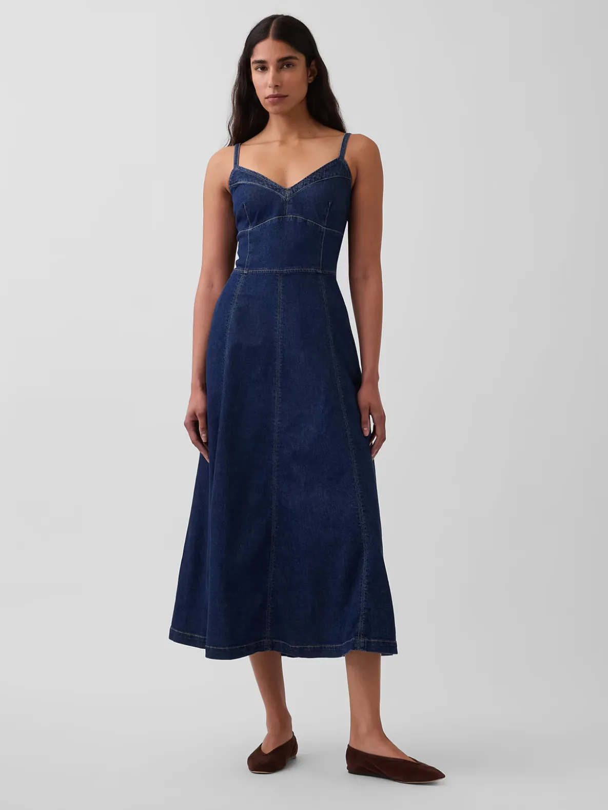 Denim Seamed Corset Maxi Dress