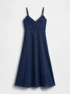 Denim Seamed Corset Maxi Dress