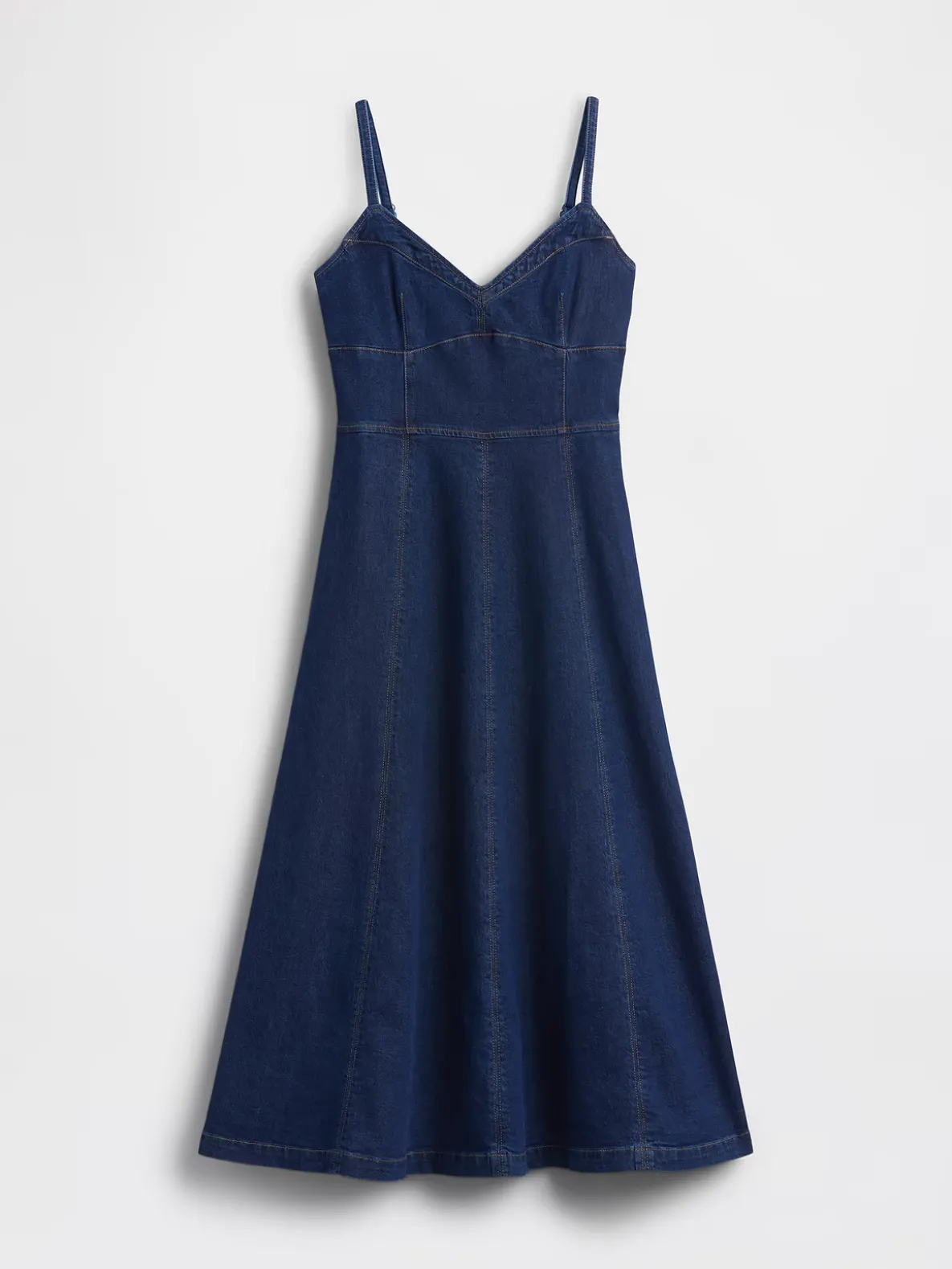 Denim Seamed Corset Maxi Dress