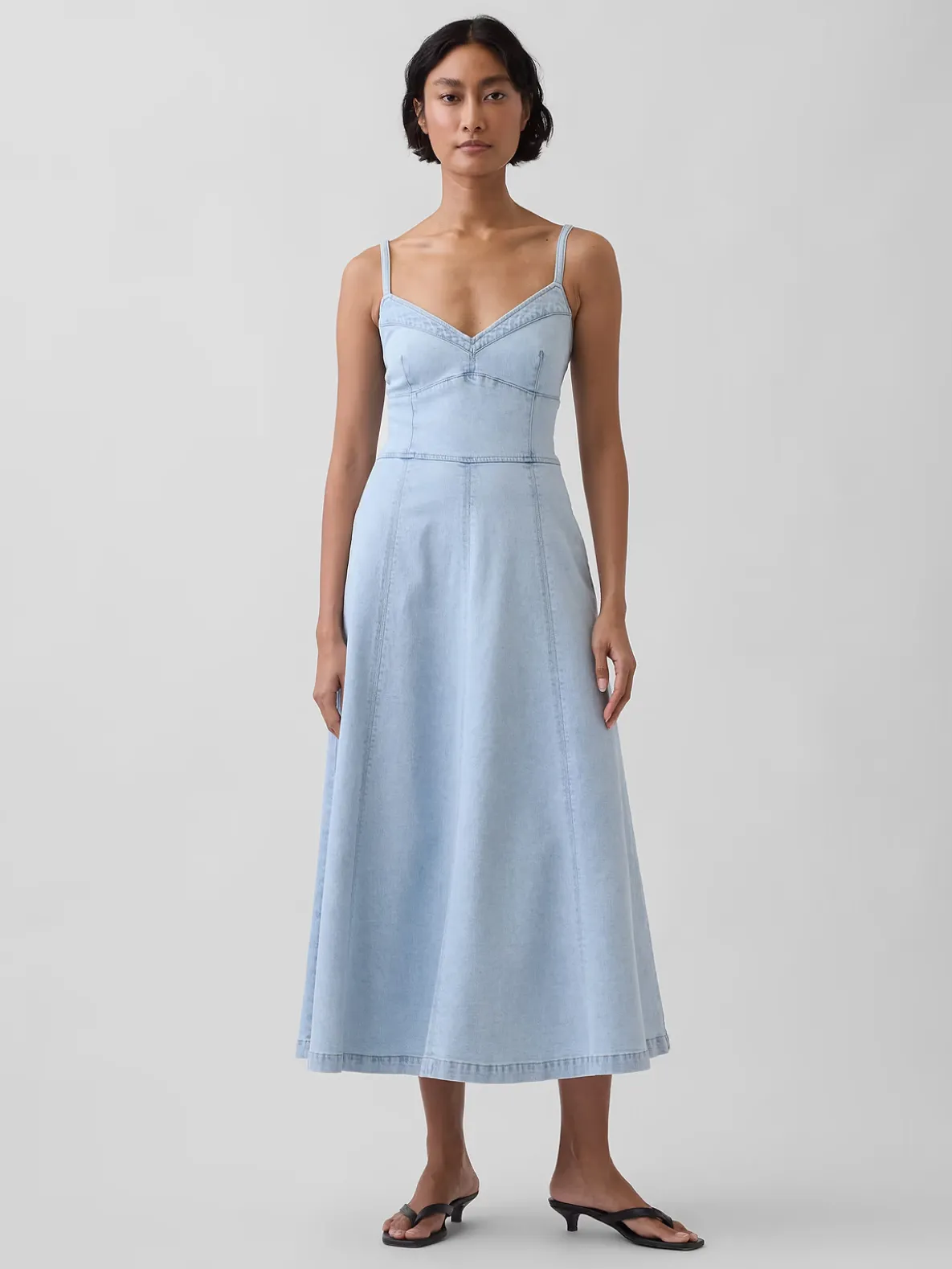 Denim Seamed Corset Maxi Dress