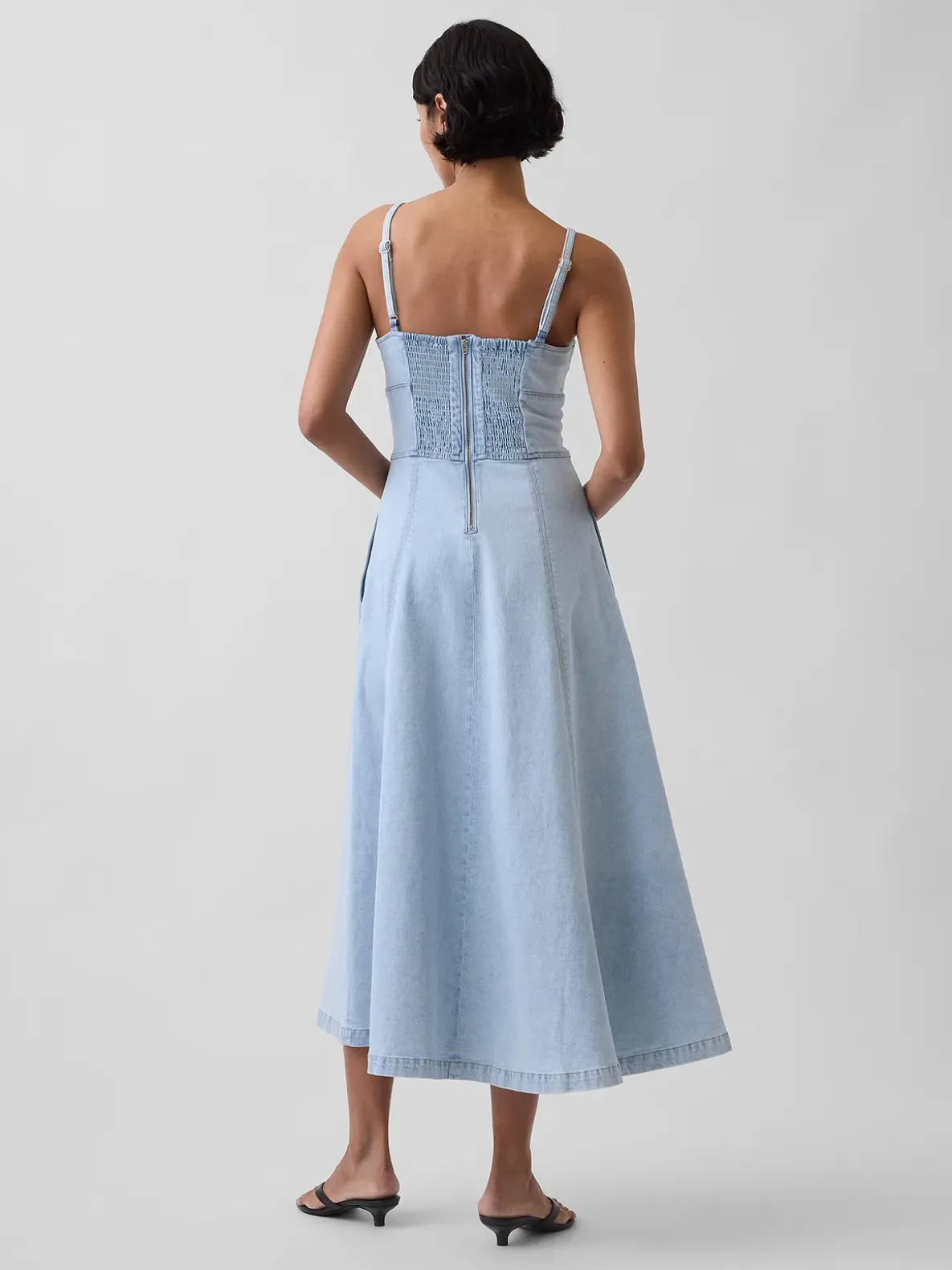 Denim Seamed Corset Maxi Dress