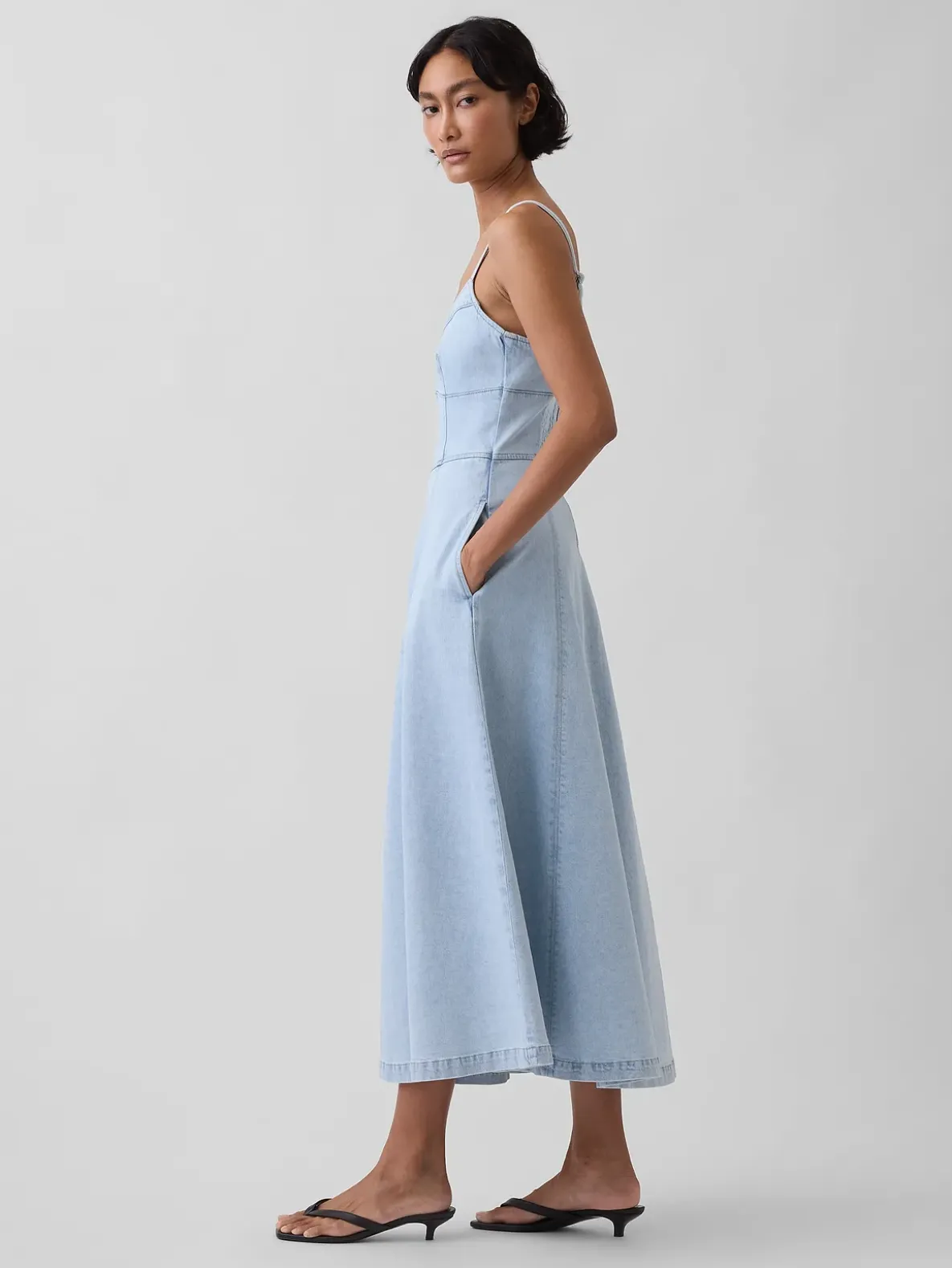 Denim Seamed Corset Maxi Dress