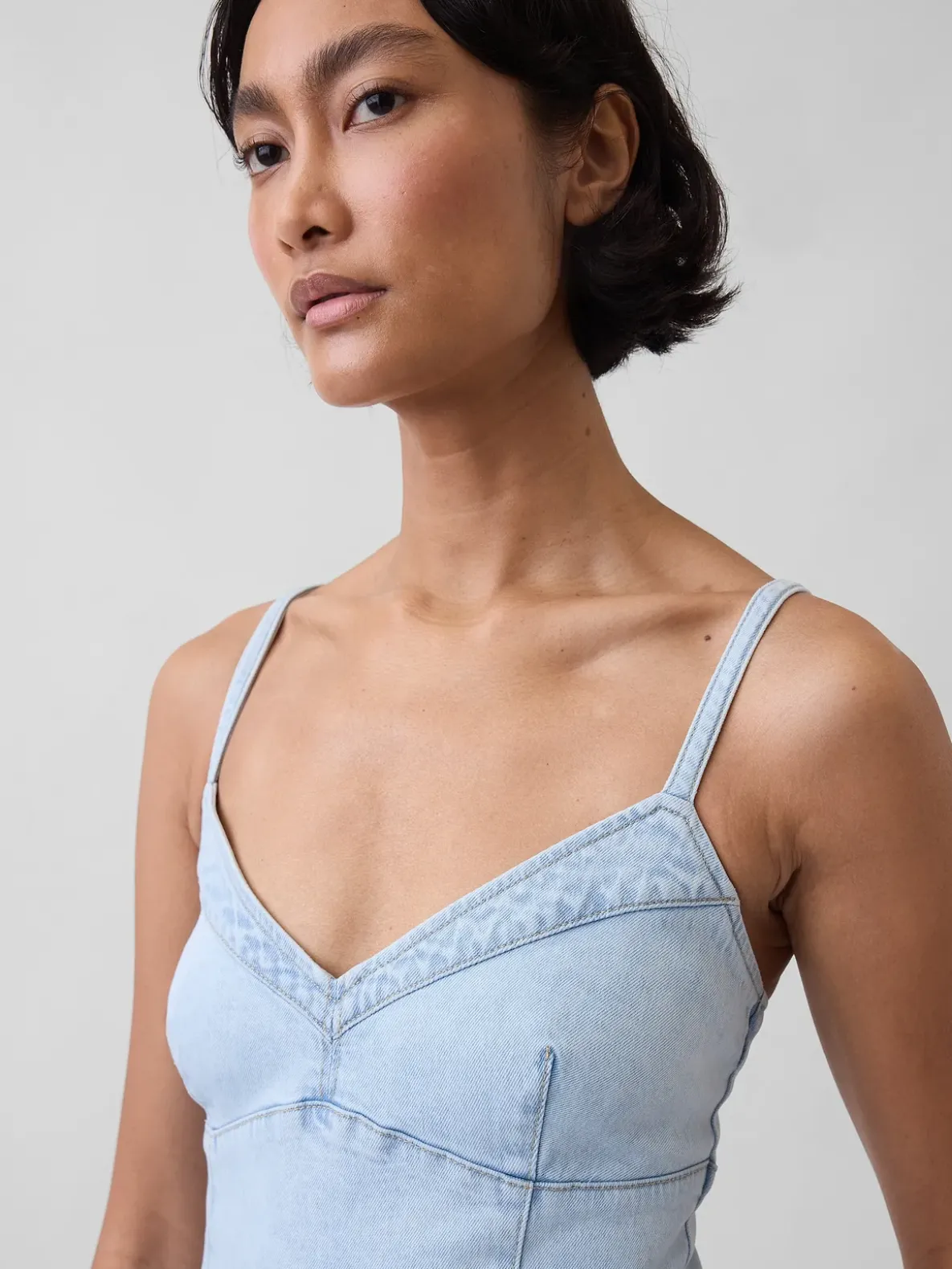 Denim Seamed Corset Maxi Dress