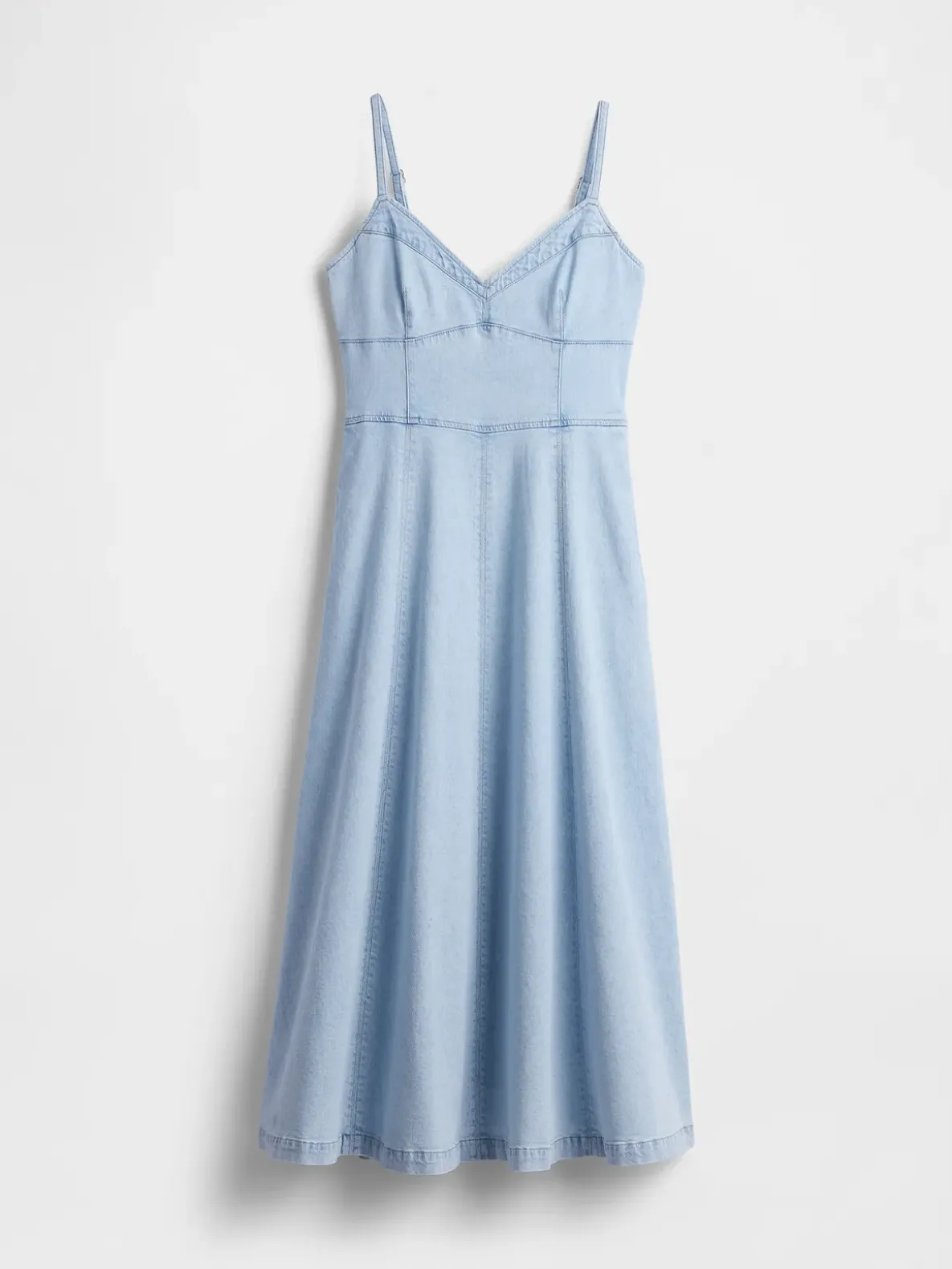 Denim Seamed Corset Maxi Dress