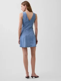 Denim Seamed Zip-Front Mini Dress