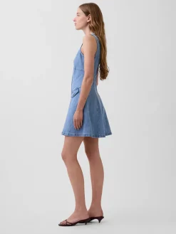 Denim Seamed Zip-Front Mini Dress