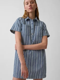 Denim Stripe Popover Mini Dress