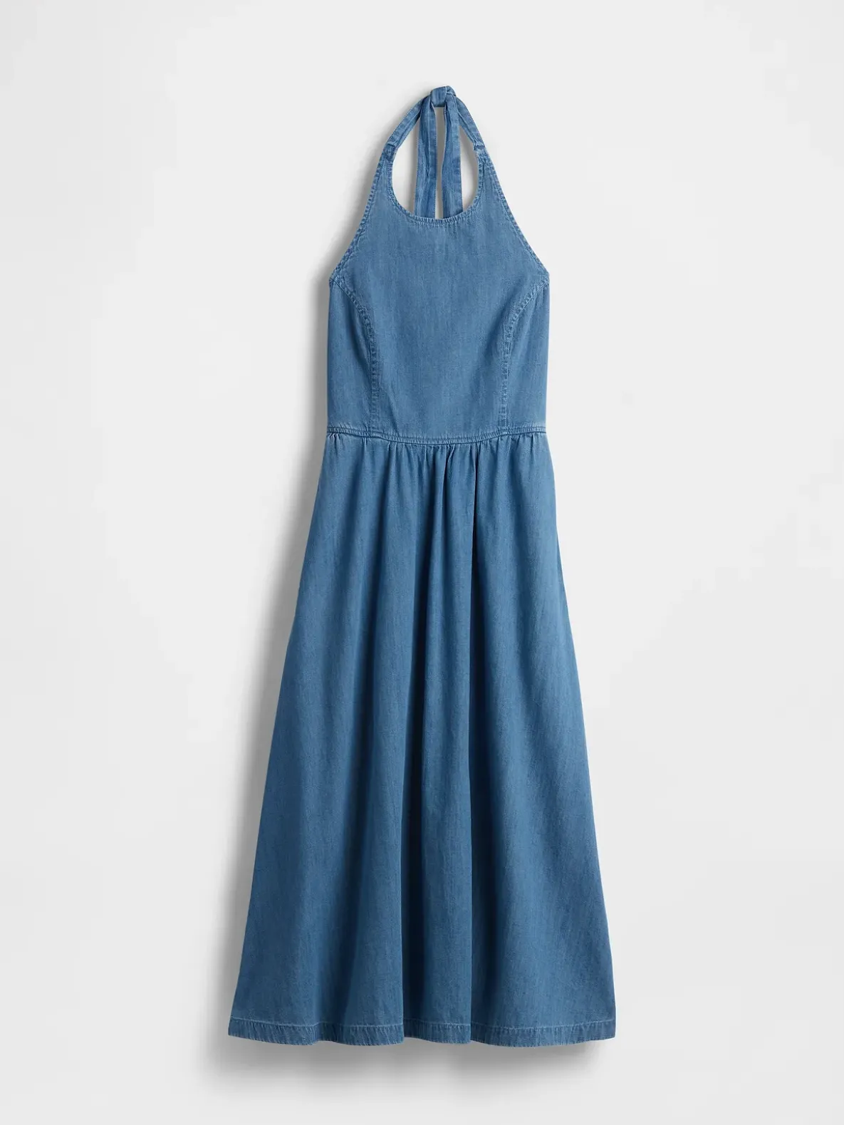 Denim Tie-Back Halter Maxi Dress
