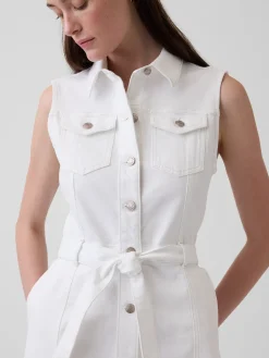 Denim Tie-Belt Midi Dress