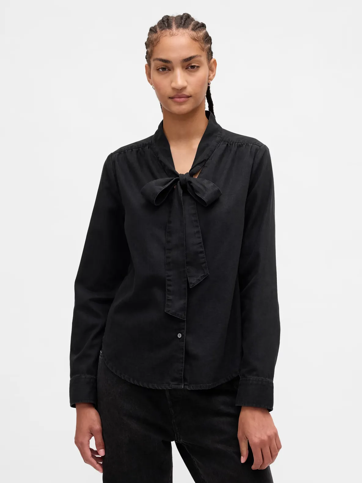Denim Tie-Neck Shirt