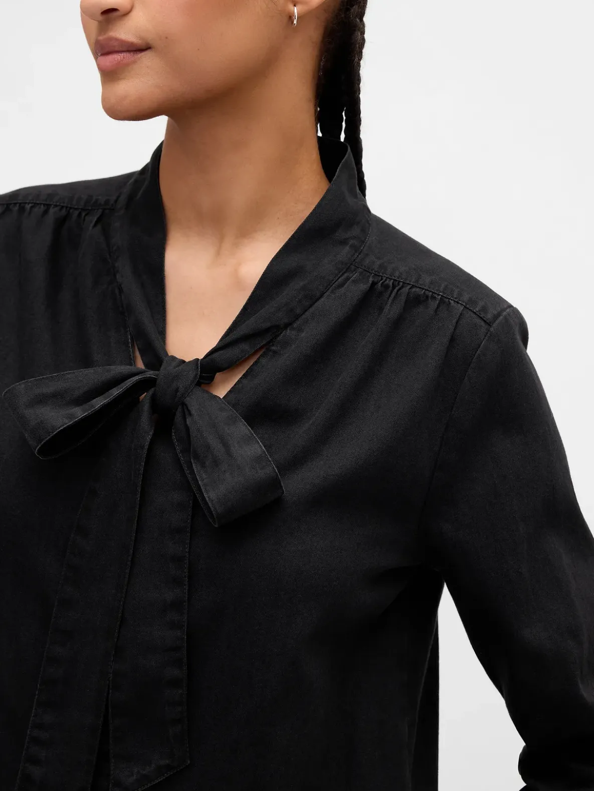 Denim Tie-Neck Shirt