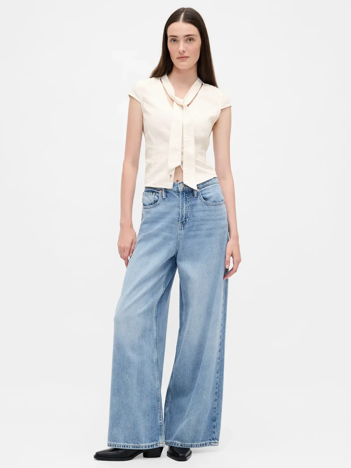 Denim Tie-Neck Top