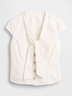 Denim Tie-Neck Top