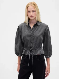 Denim Tie-Waist Top