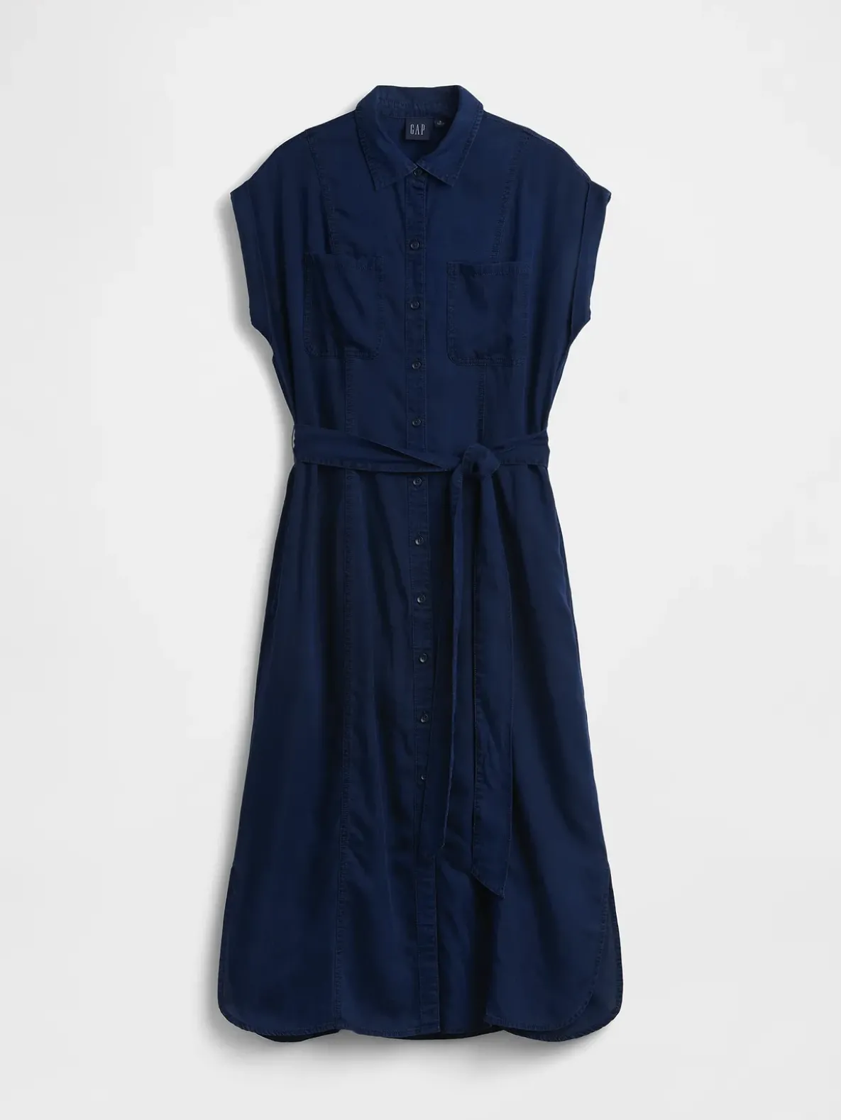 Denim Tie-Waist Utility Midi Dress