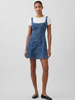 Denim Zip-Front Mini Dress