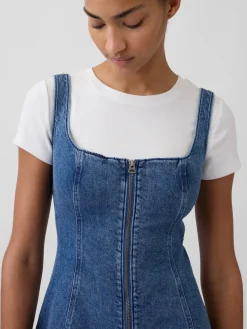 Denim Zip-Front Mini Dress