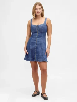 Denim Zip-Front Mini Dress